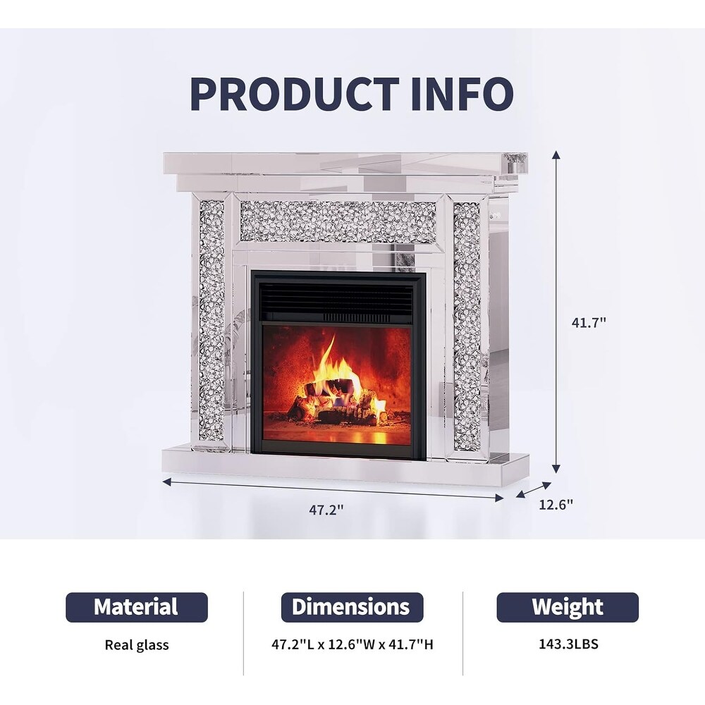 Mixoy Mirrored Electronic Fireplace Mantel Surround Firebox with Remote Controller Home Space TV Stand Free Standing Led Flame