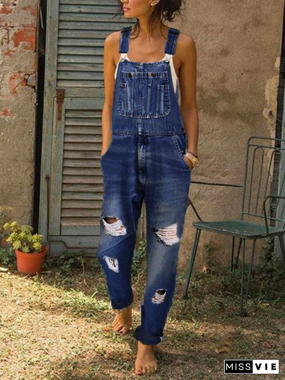 Women's Casual Jeans Denim Rompers Sleeveless Overalls Jumpsuit