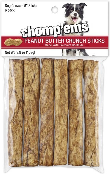 RUFFIN' IT Chomp'Ems Peanut Butter Crunchy Sticks Dog Treats， 6 count