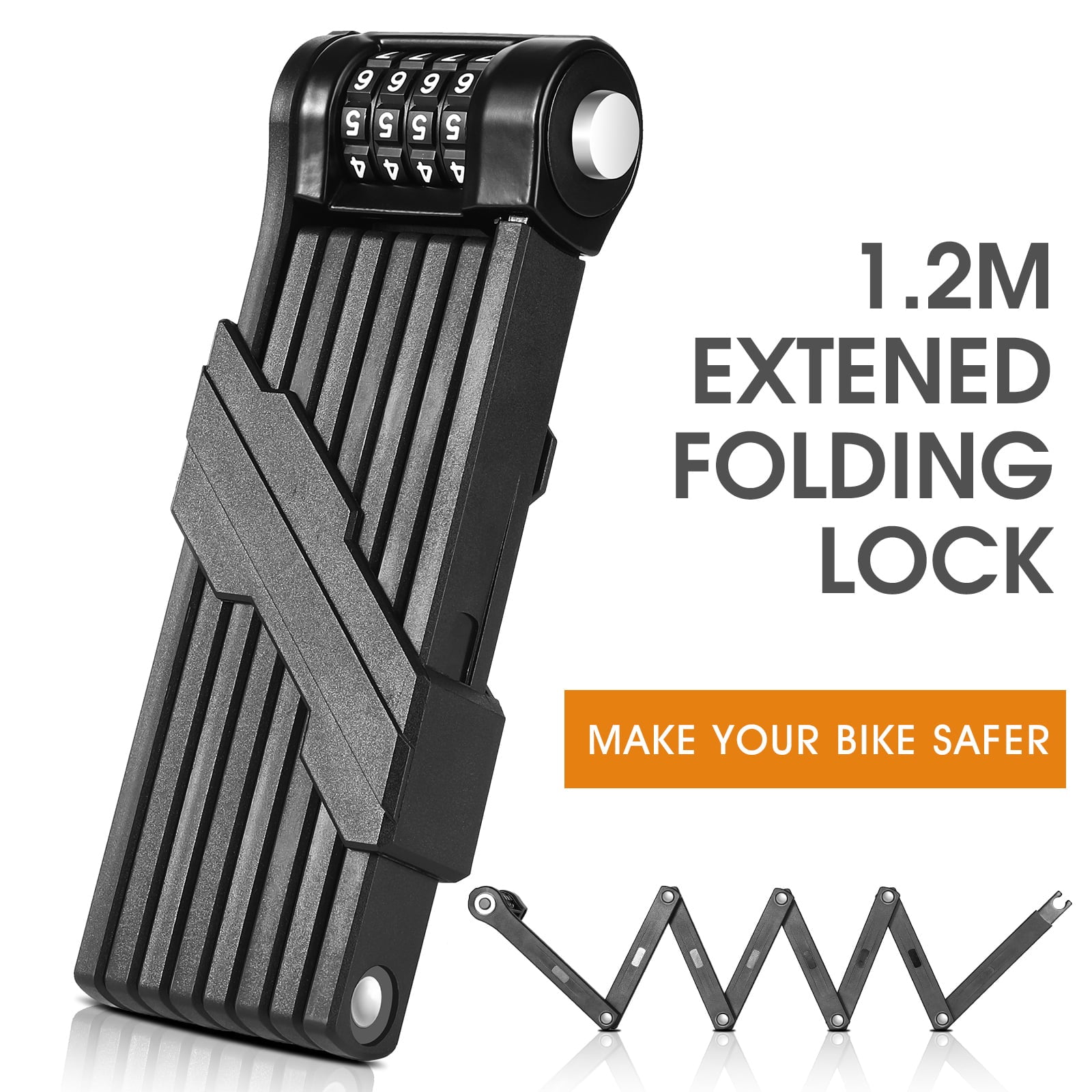 West Biking Folding Bike Lock 4-Digital Password Steel Anti-Theft Heavy-Duty Bicycle Chain Lock