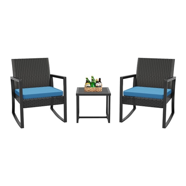 3 Pieces Outdoor Patio Furniture Set Wicker Rattan Chair Set Patio Bistro Conversation Set 3 Pcs with Coffee Table for Yard