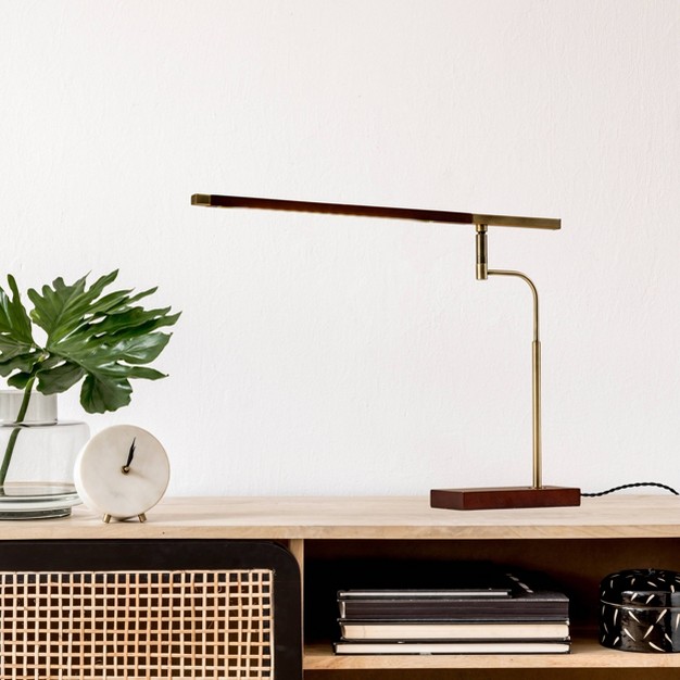 Led Barrett Desk Lamp Walnut brass includes Led Light Bulb Adesso