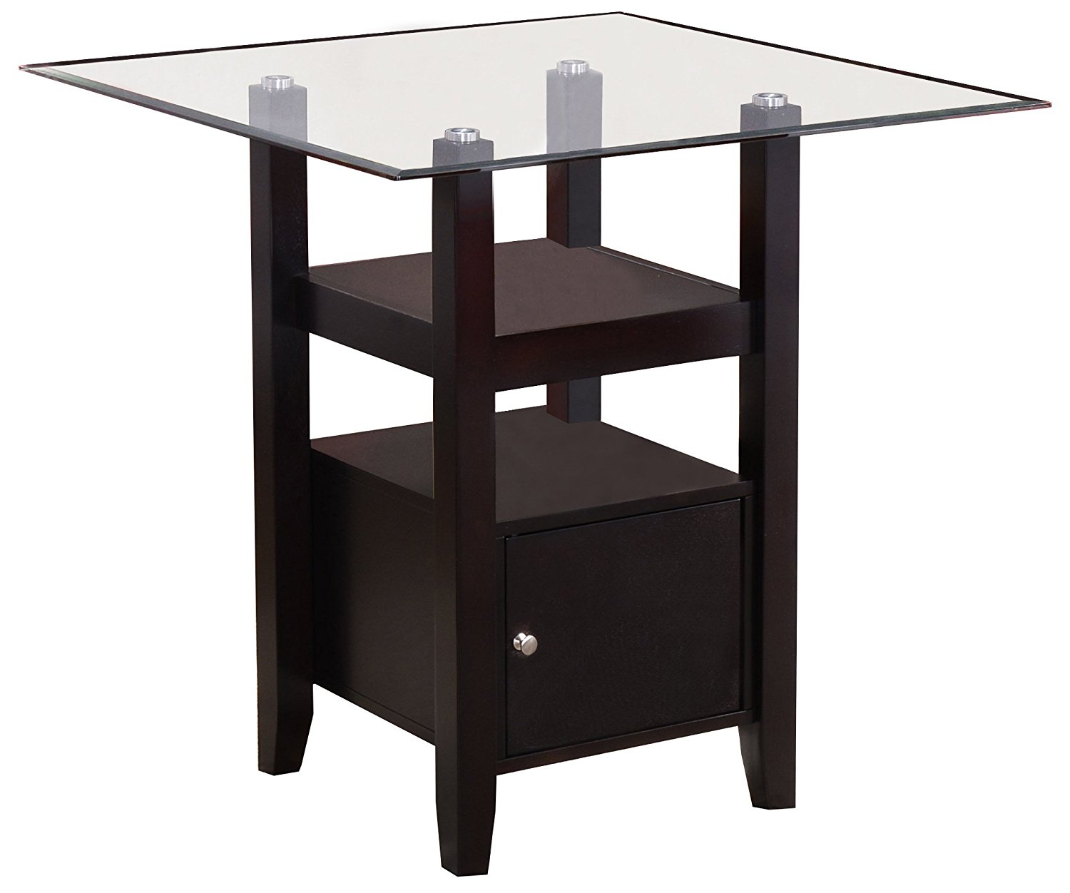 Lenn Counter Height Kitchen Dining Table， Cappuccino Wood， Beveled Glass Top， Transitional