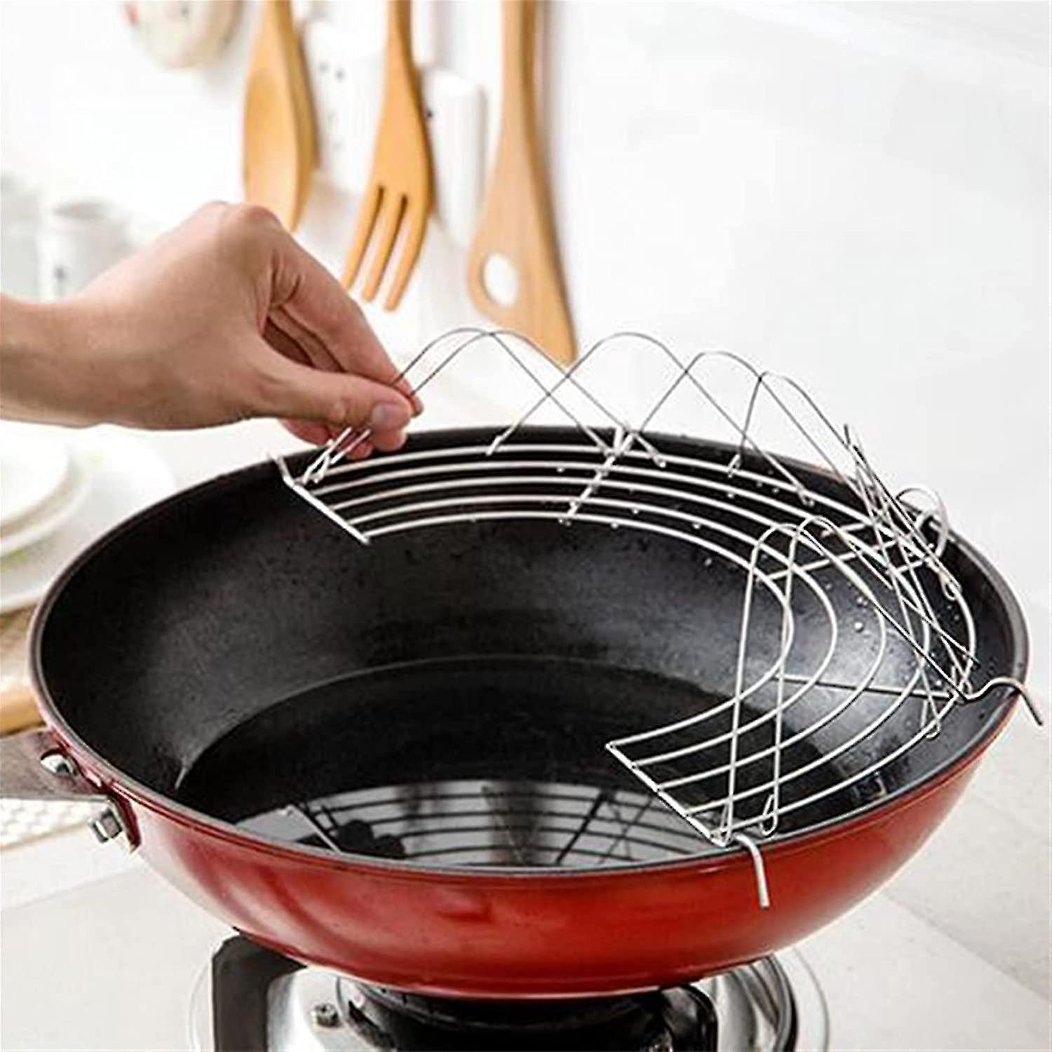 Stainless Steel Drain Rack Semi-circular Frying Pan Oil Drain Rack Kitchen Food Strainers (b-2-c)