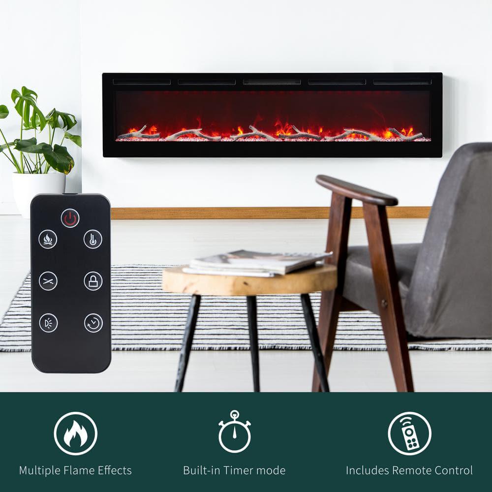 EDYO LIVING 72 in Wall Mount and Recessed Electric Fireplace in Black