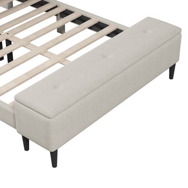 Beige Queen Upholstered Storage Bed with Storage Ottoman Bench and Two Nightstands - - 37893671