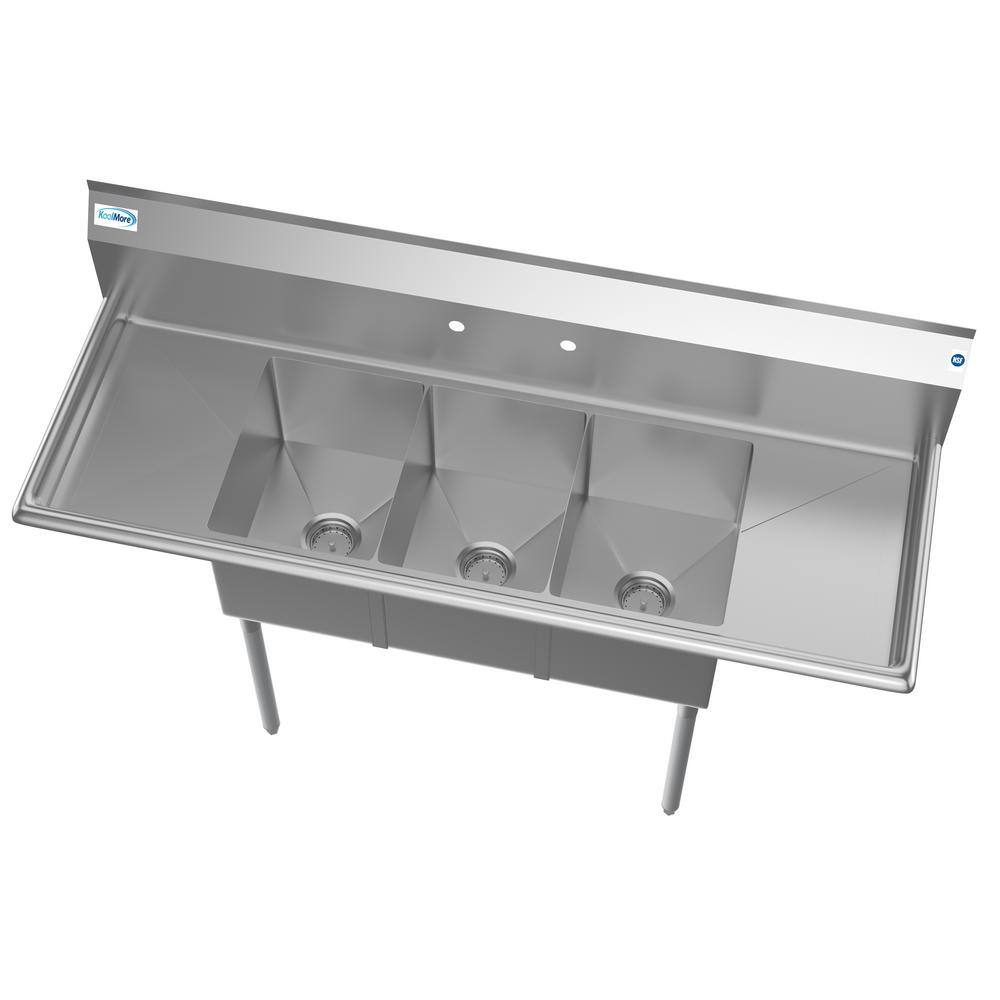 Koolmore 60 in. Freestanding Stainless Steel 3 Compartments Commercial Sink with Drainboard CS312-122