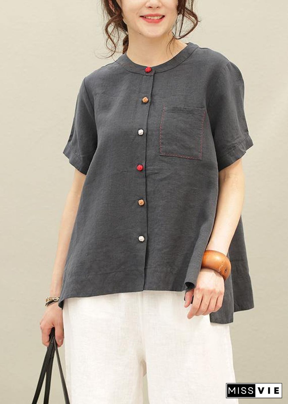 Beautiful o neck asymmetric linen summer tops silhouette Tutorials navy shirt