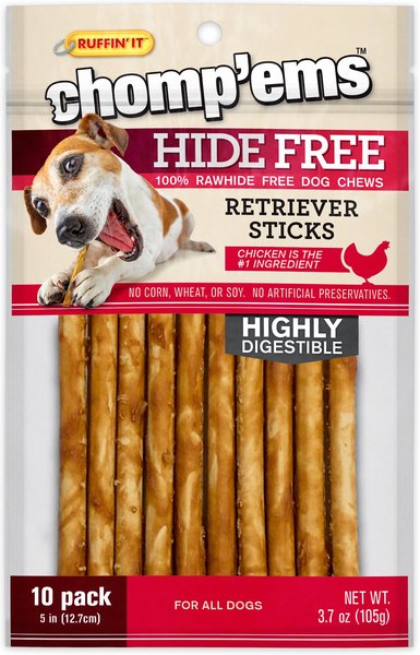 RUFFIN' IT Chomp'Ems Hide-Free Chicken Sticks Dog Treats， 10 count