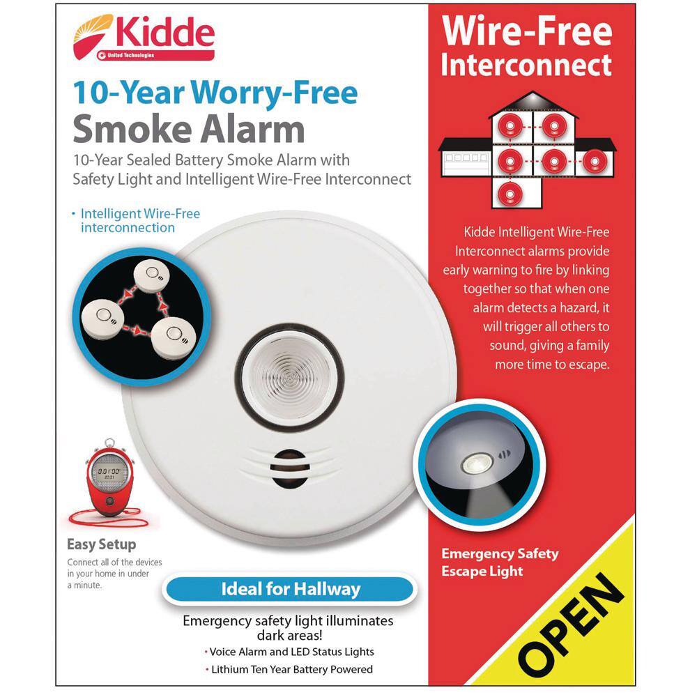 Kidde 10 Year Worry-Free Hardwired Smoke Detector with Intelligent Wire-Free Voice Interconnect and Safety Light 21027326