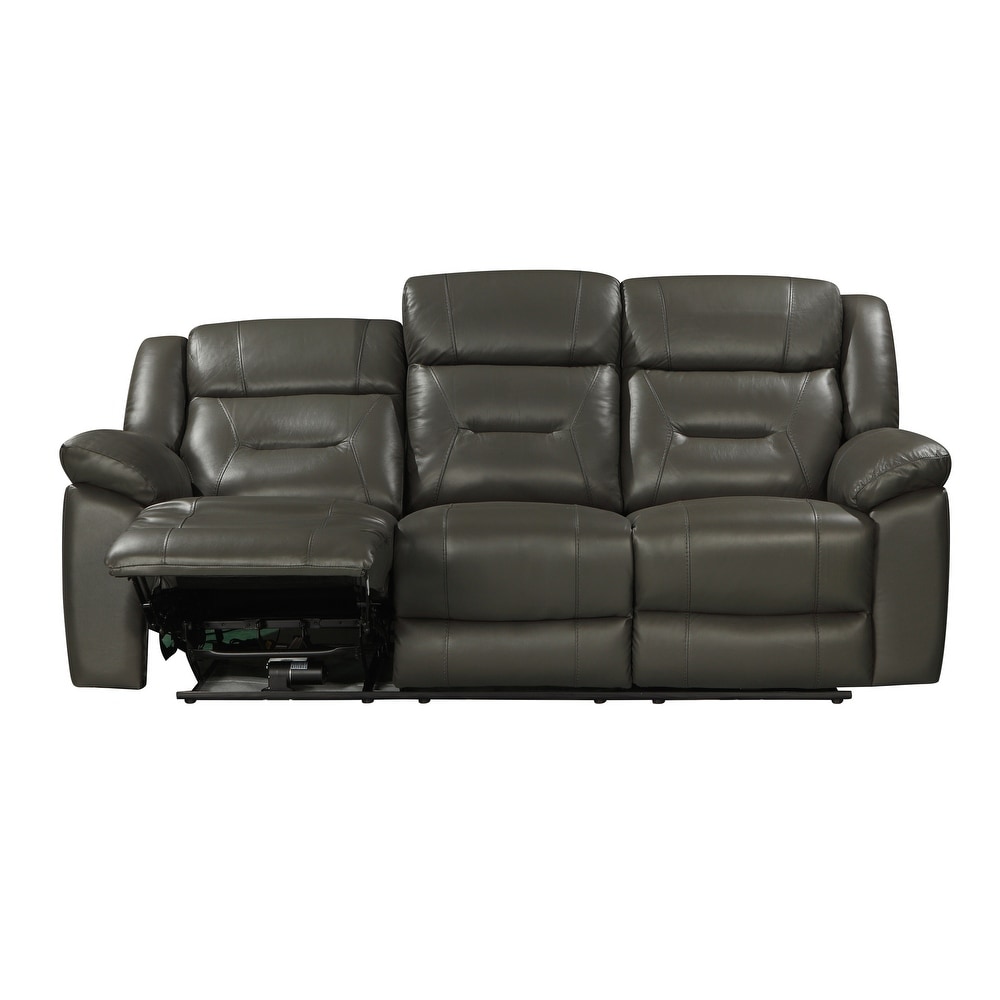 New Classic Furniture Grey Top Grain Leather Manual Reclining Sofa