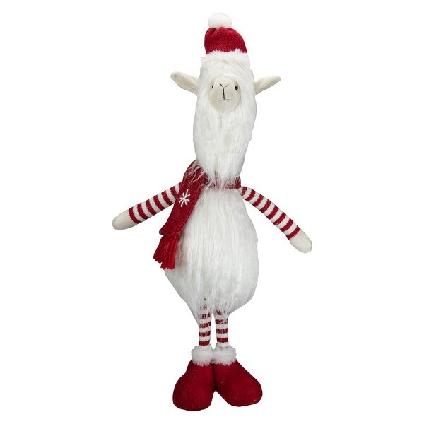 26Inch Plush Red and White Standing Llama Table Top Christmas Decoration