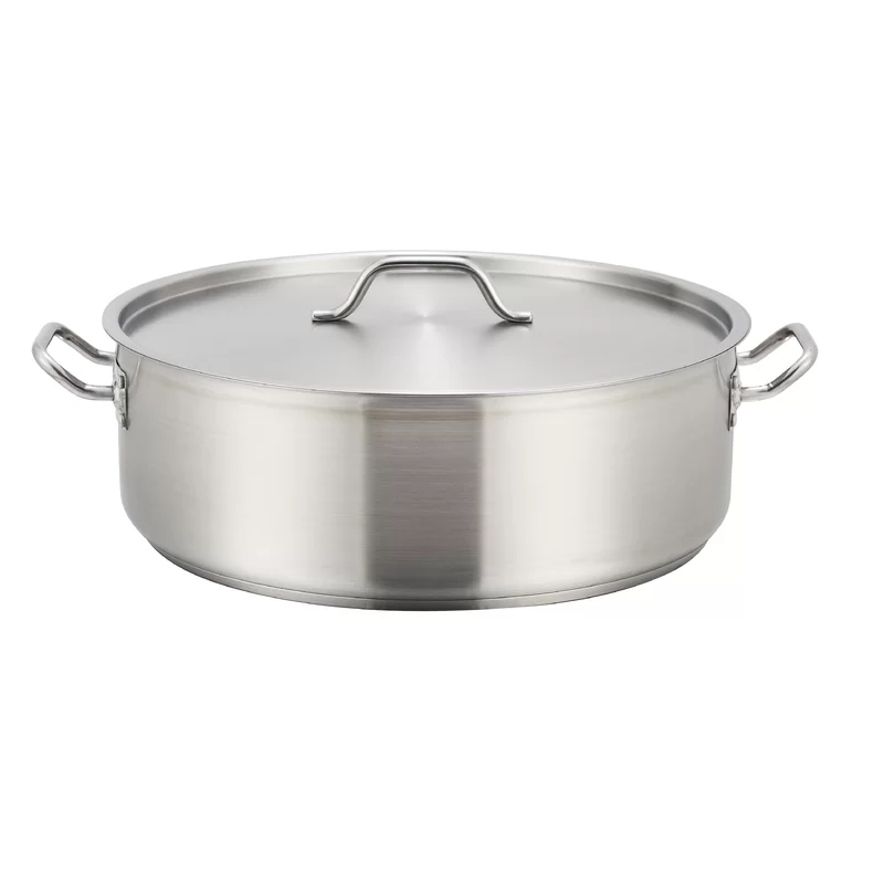 Winco SSLB-15， 15-Quart Stainless Steel Brazier Pan with Cover