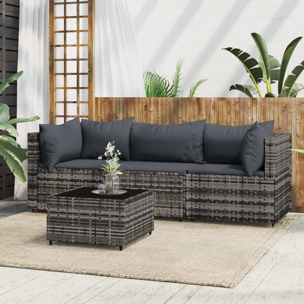 vidaXL Patio Lounge Set with Cushions Brown/Black/Gray Poly Rattan