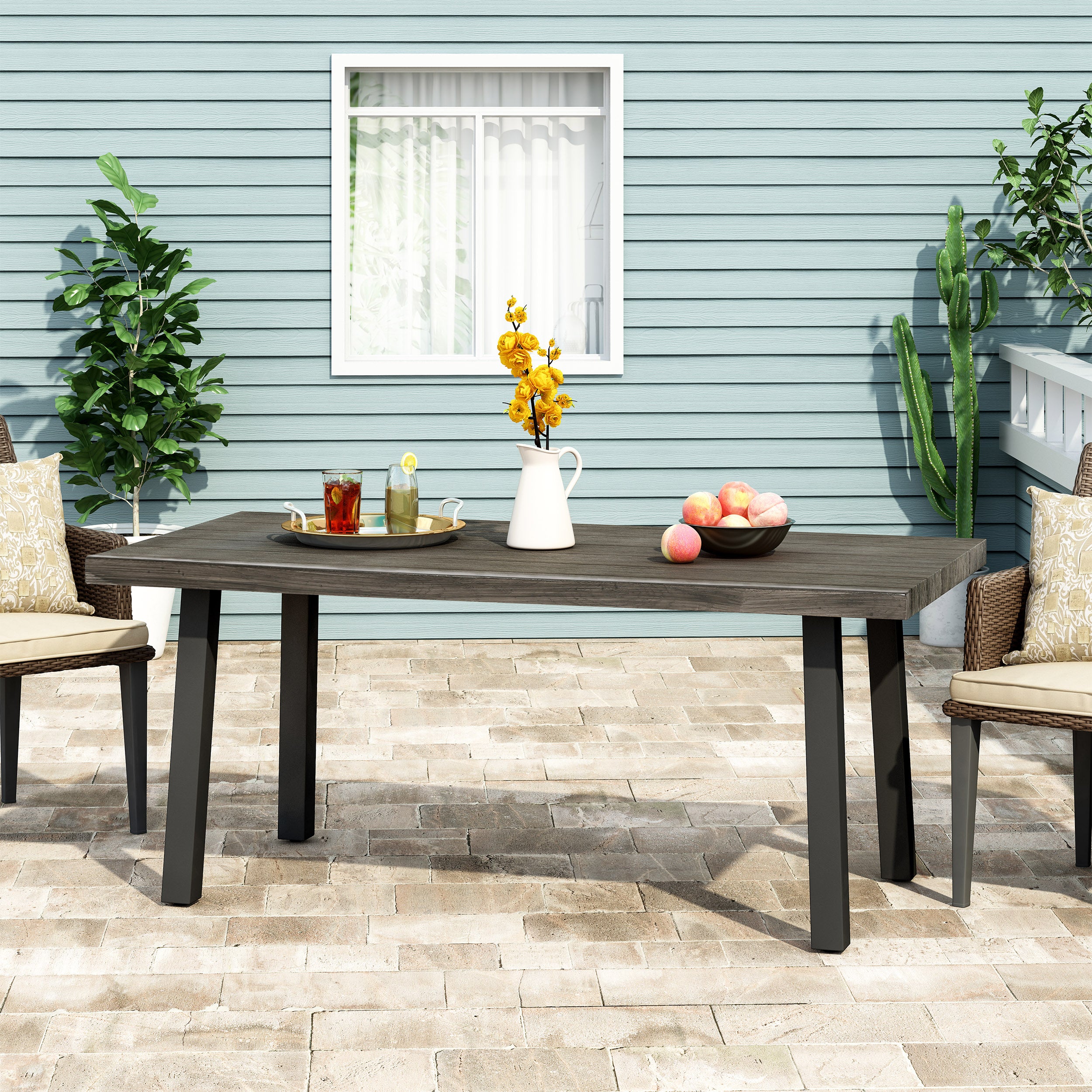 Altair Outdoor Modern Industrial Aluminum Dining Table