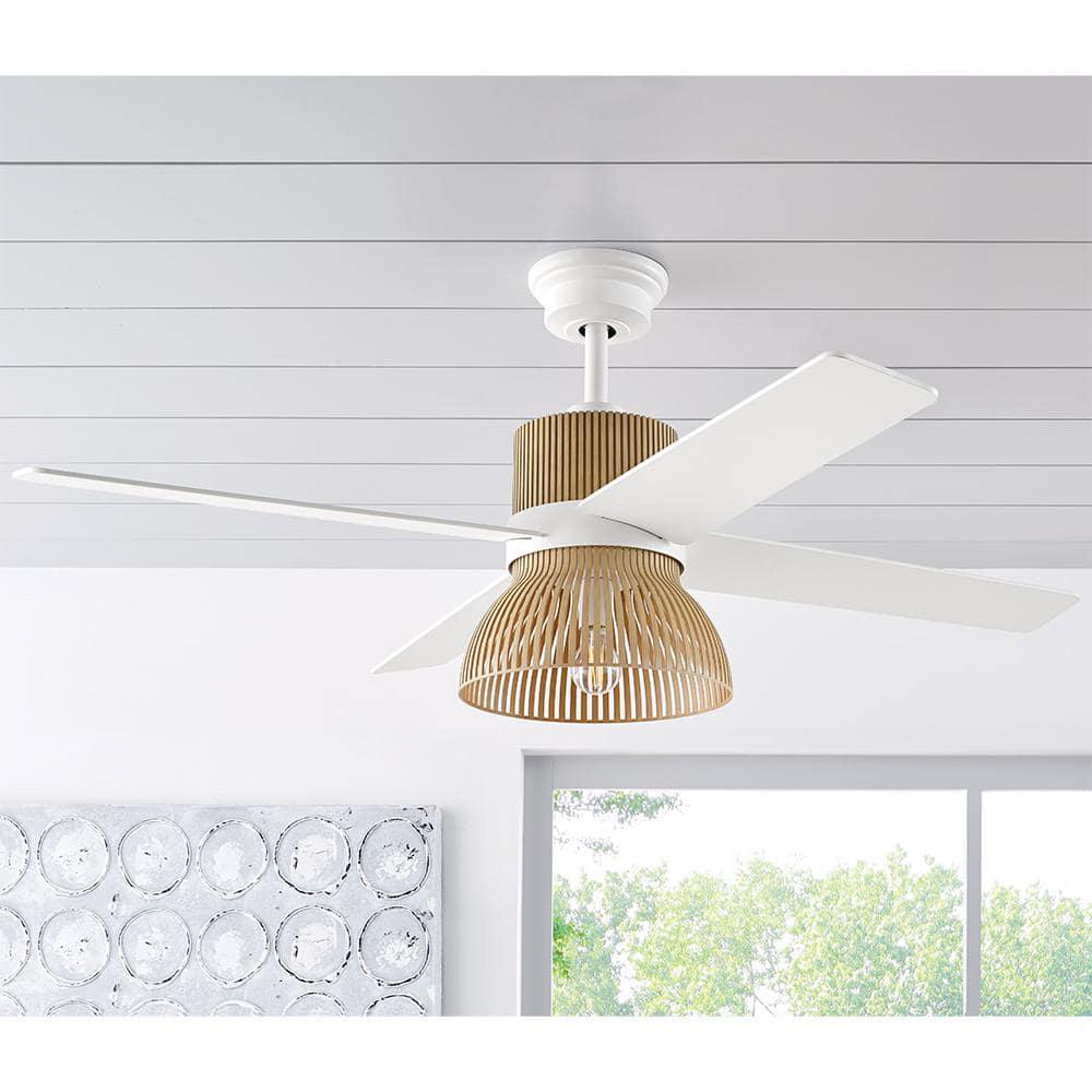 Home Decorators Collection Savannah 52 in Indoor LED Matte White Dry Rated Ceiling Fan with 4 Reversible Blades Light Kit and Remote Control