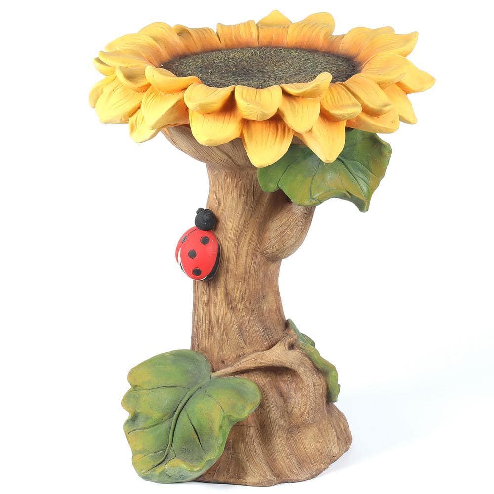 Luxen Home Polyresin Sunflower Bird Bath WHF816