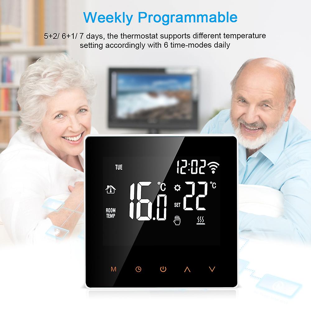 White Wi-fi Wi-fi Smart Thermostat Digital Temperature Controller App Control Lcd Display Touch Screen Week Programmable Electric Floor Heating Thermo