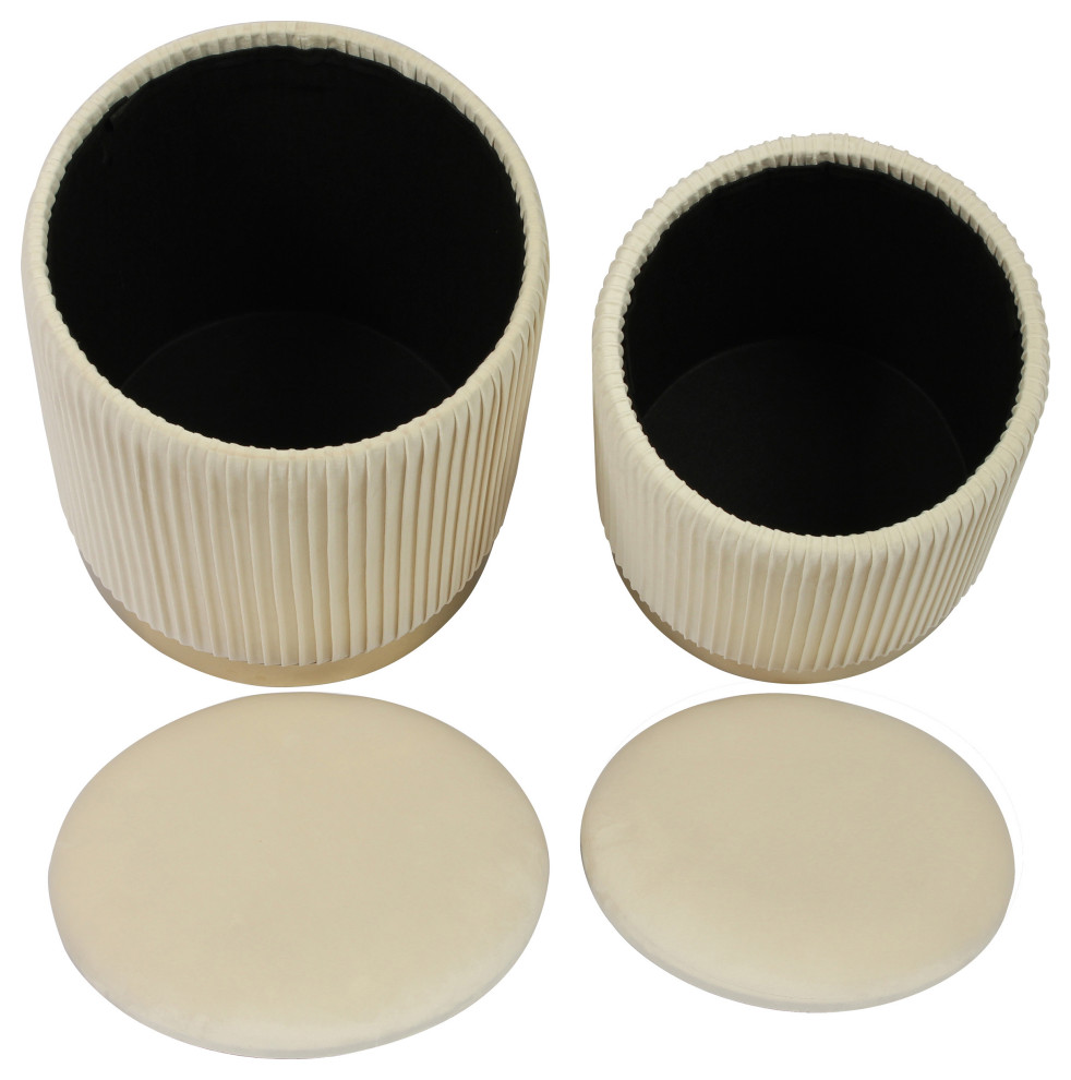 Channeled Cream Velvet Storage Ottomans   Set of 2   Cream   Contemporary   Footstools And Ottomans   by HedgeApple  Houzz