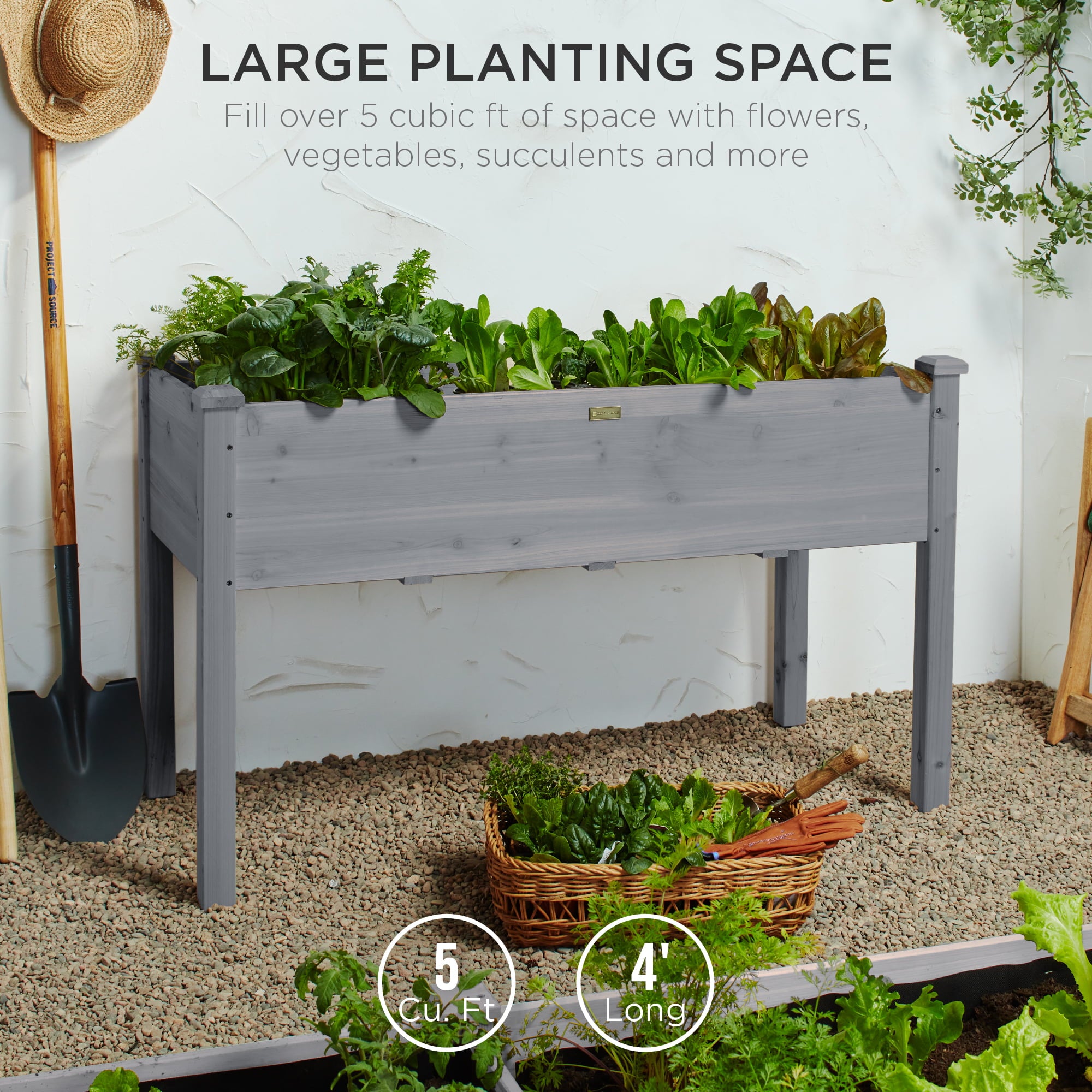 Best Choice Product 48x24x30in Raised Garden Bed, Elevated Wooden Planter for Yard w/ Foot Caps, Liner - Gray