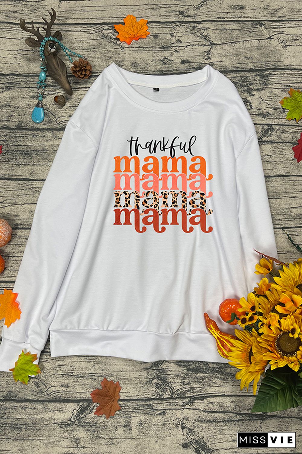 Thankful Mama Stacked Print O-neck Long Sleeve Sweatshirts Women Wholesale