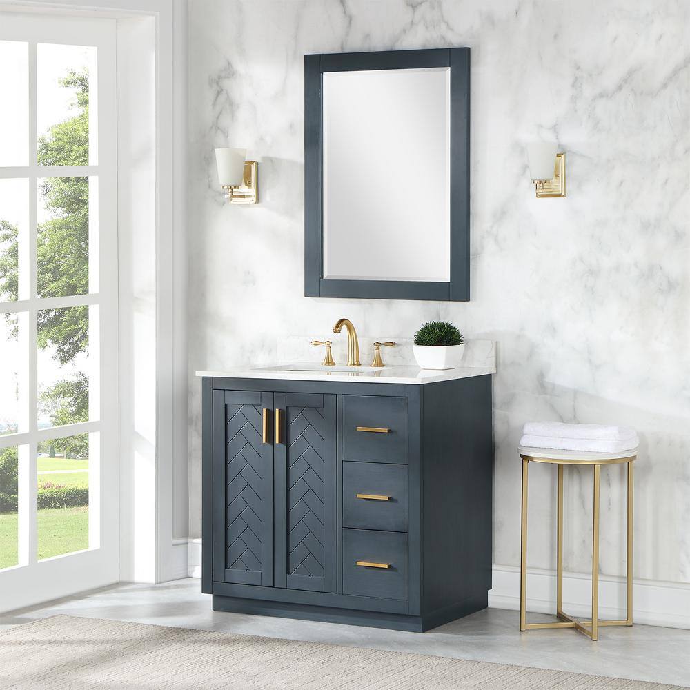 Altair Gazsi 36 in. W x 22 in. D x 34 in. H Bath Vanity in Classic Blue with Grain White Composite Stone Top 543036-CB-GW-NM