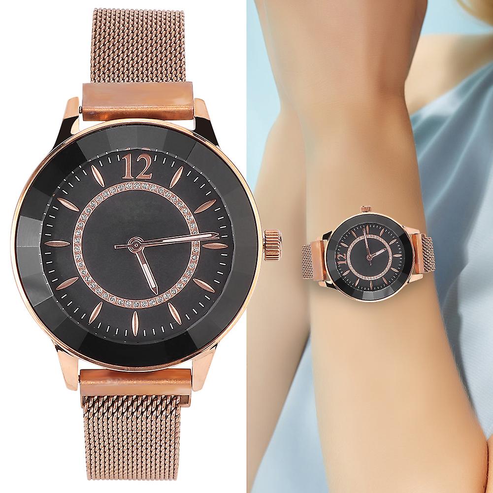 Fashion Female Stainless Steel Strap Watch Round Dial Quartz Night Light Hands Wristwatchrose Red Case Black