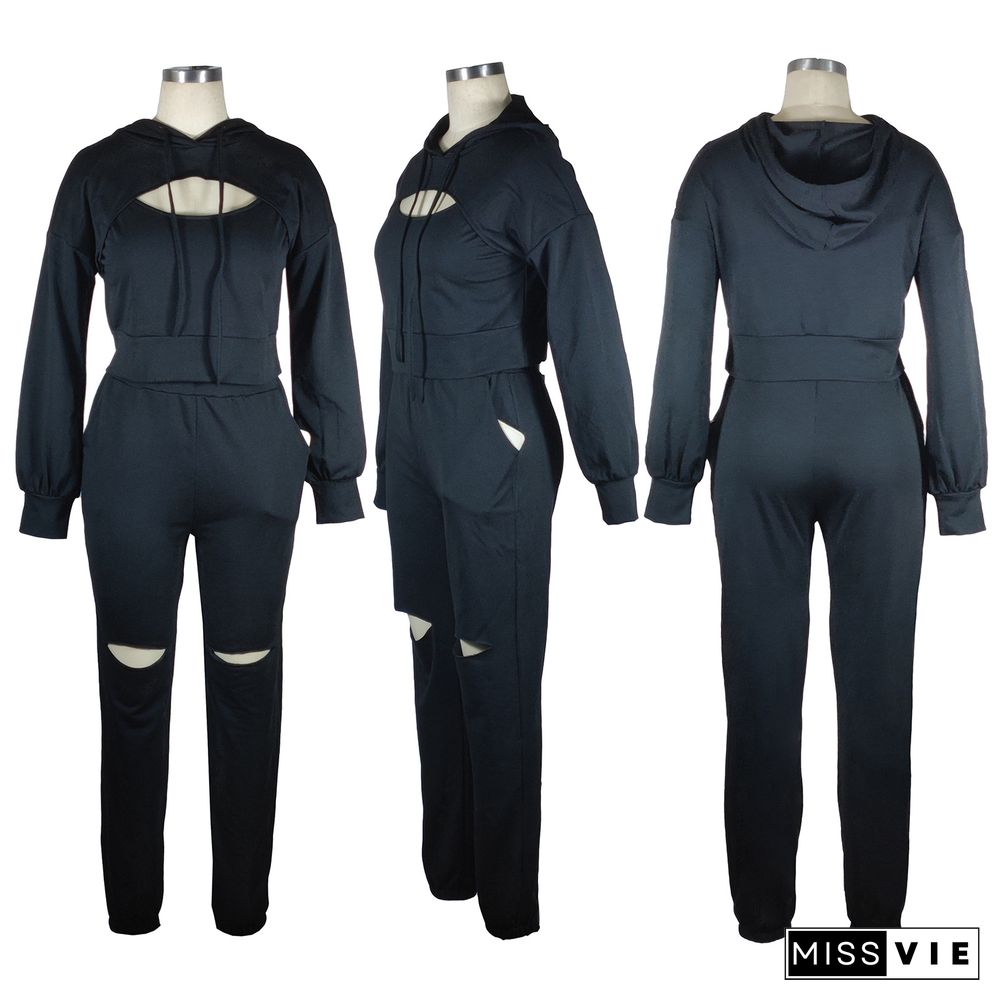 Drop-shoulder Sleeves Hooded Sweatshirt Sports Suit