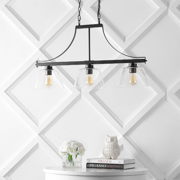 3 light Jayden Industrial Farmhouse Iron glass Linear Led Pendant Oil Rubbed Bronze clear Jonathan Y