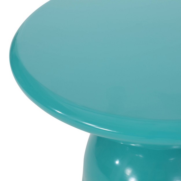 Pelon Outdoor Round Iron Side Table Teal Christopher Knight Home