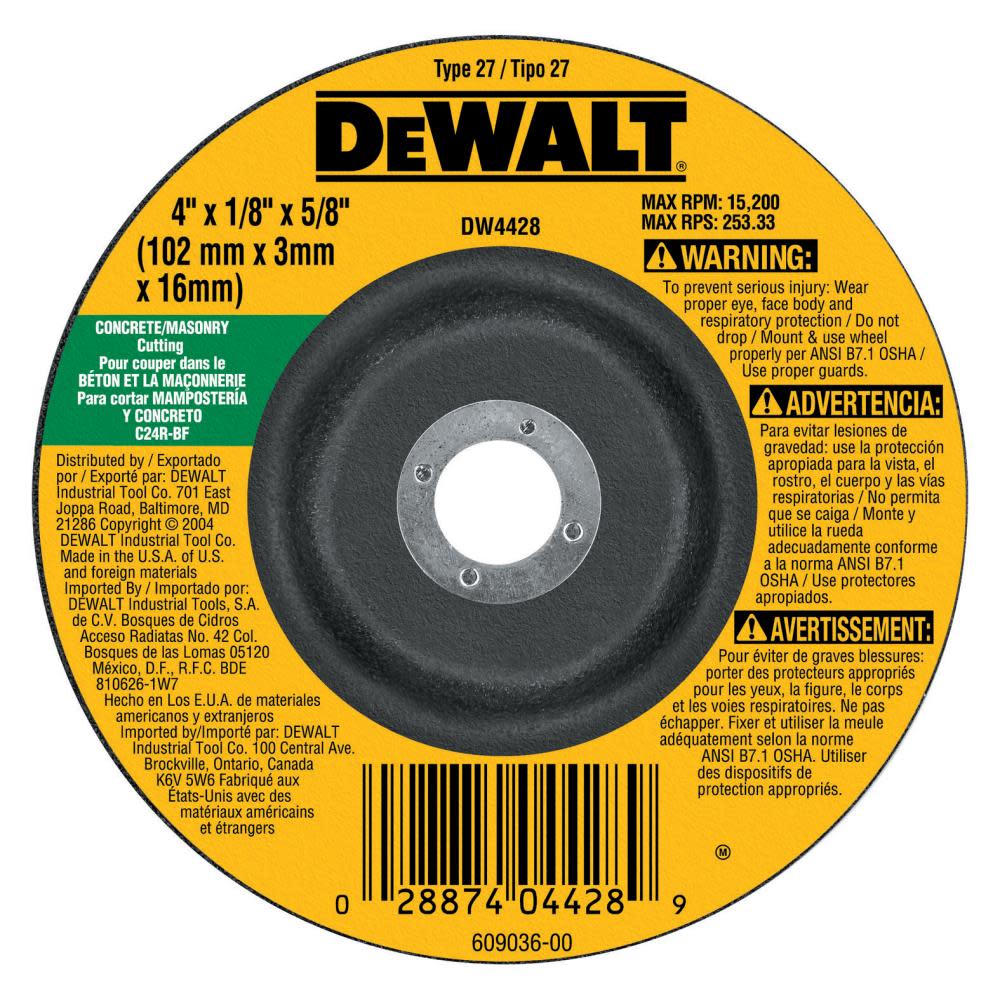 DEWALT 4 In. x 1/8 In. x 5/8 In. Masonry Cutting Wheel DW4428 from DEWALT