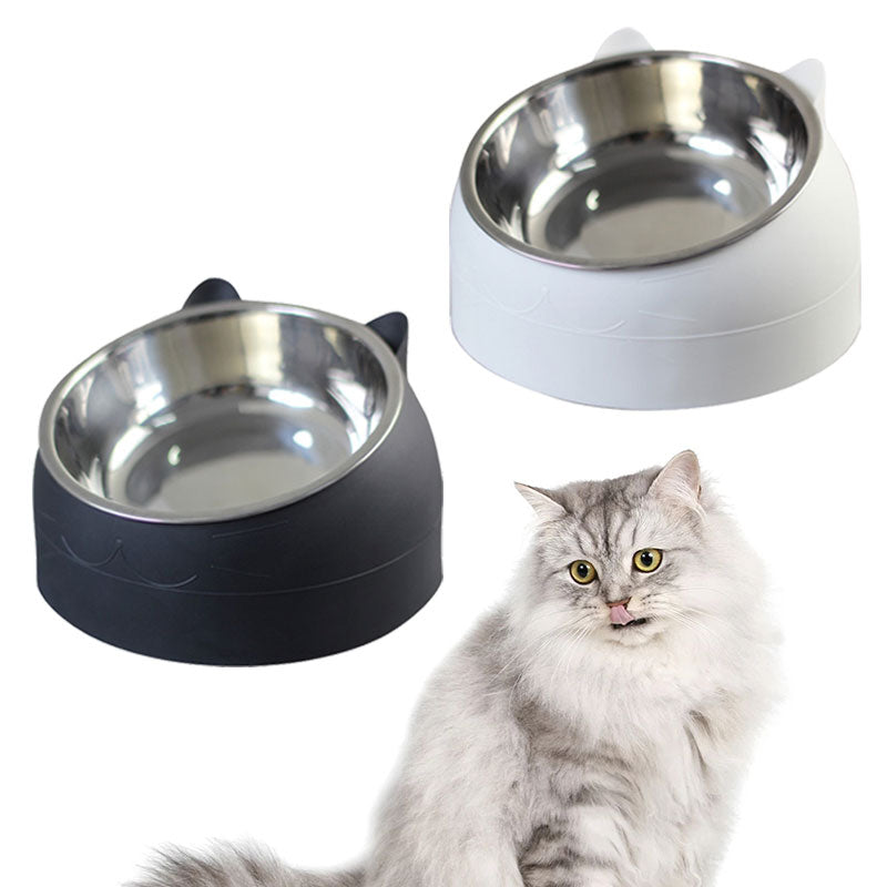 Pet Bowl,2Pcs Cat Bowl Stainless Steel Raised None Slip Elevated Stand Tilted Pet Feeder