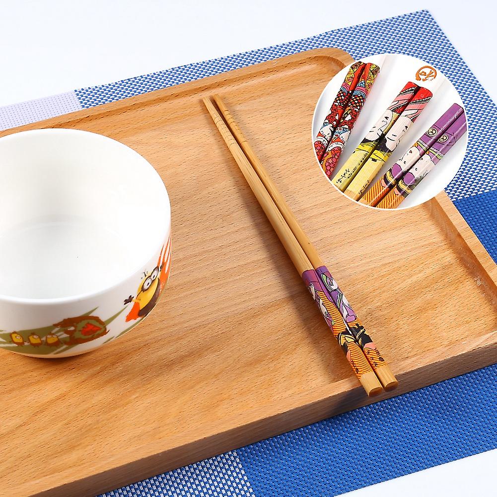 5 Pairs Japanese Family Style Bamboo Chopsticks Gift Box Chop Sticks Set Maid Pattern Notched