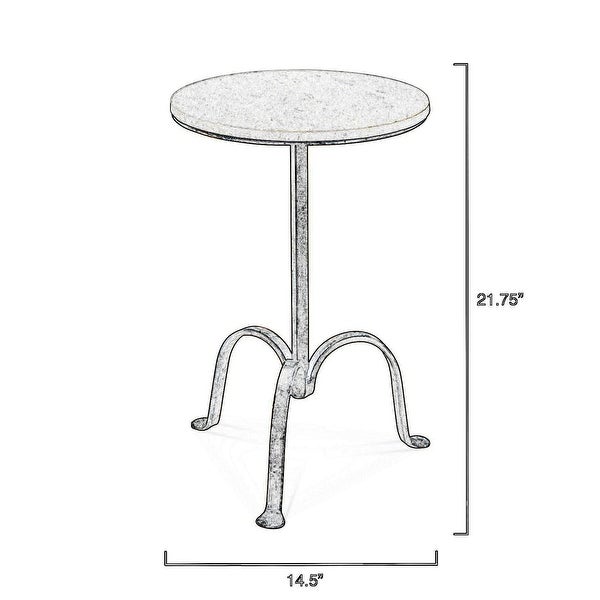 22 Inch Accent Side Table， Round Marble Top， Curved Metal Tripod Base， Gray