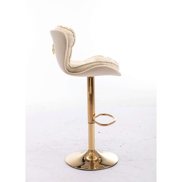 Set of 2 Bar Stools，with Chrome Footrest and Base Swivel Height Adjustable Mechanical Lifting Velvet + Golden Leg