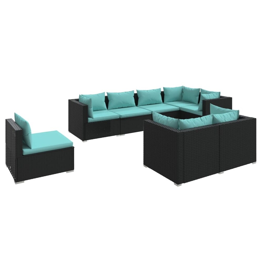 vidaXL 8 Piece Patio Lounge Set with Cushions Poly Rattan Black   27.6\