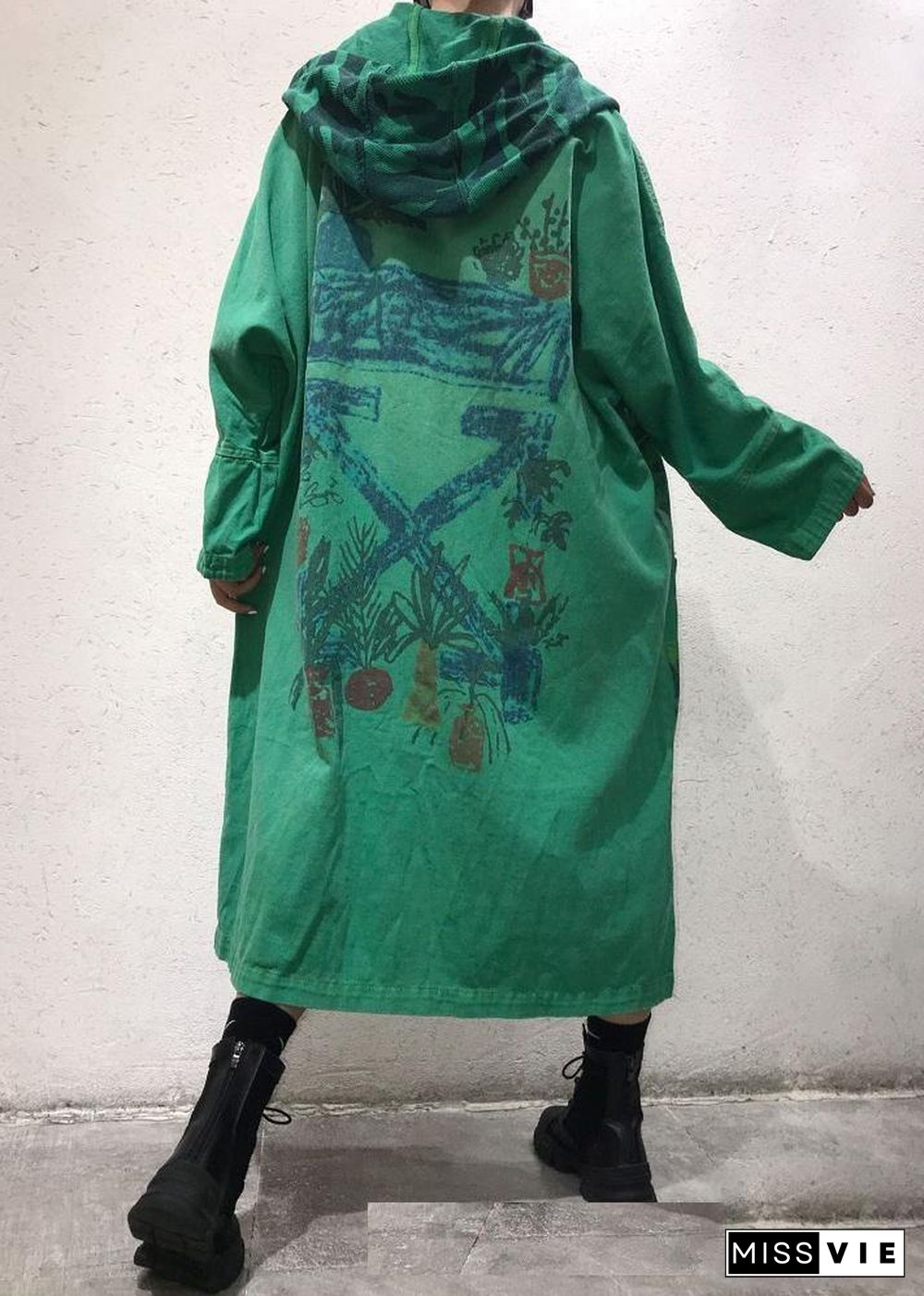 Art Green Baggy Hooded Coats