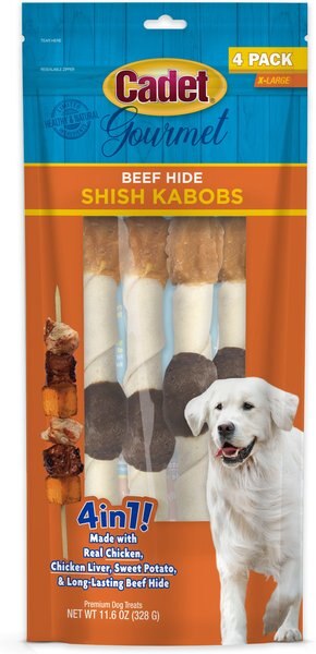 Cadet Gourmet Beef Hide Shish Kabob Dog Treat， X-Large， 10-in， 2 count