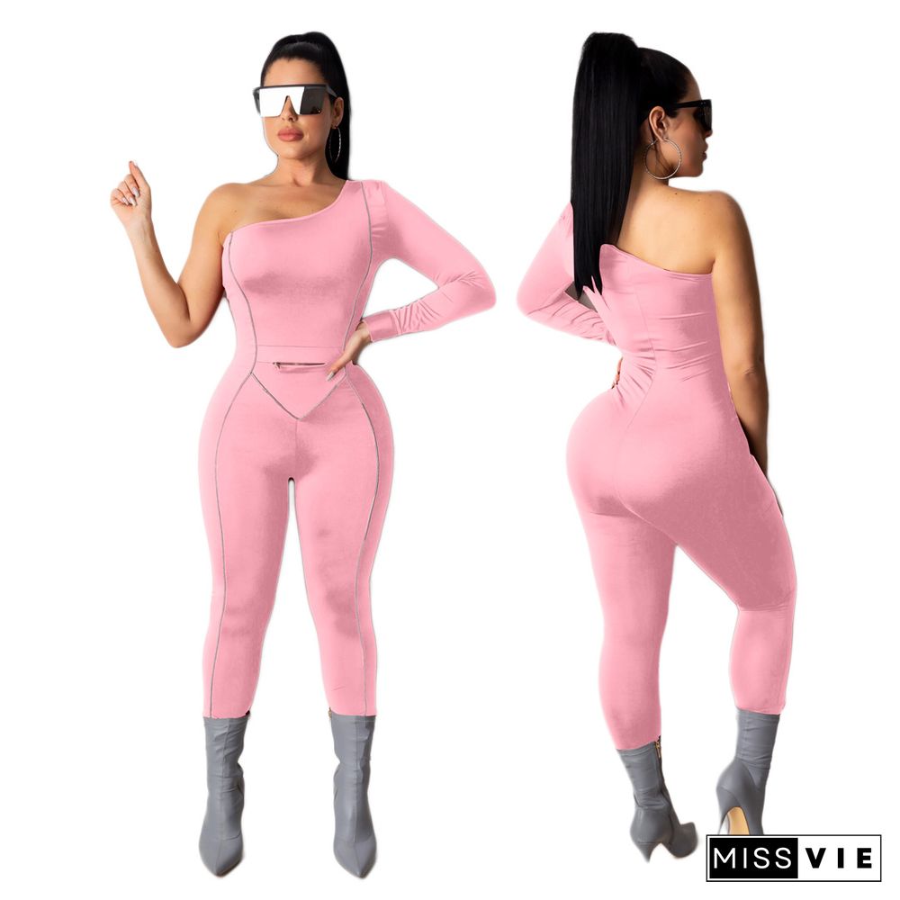 Sexy Bodycon Single Sleeves Long Jumpsuit