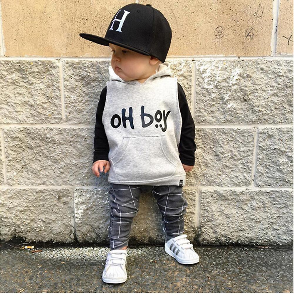 Baby Boys Clothing 2 Pieces Set Black Gray Casual Long Sleeve Sweater Plaid Trousers Spring Autumn Clothes Suits 90cm