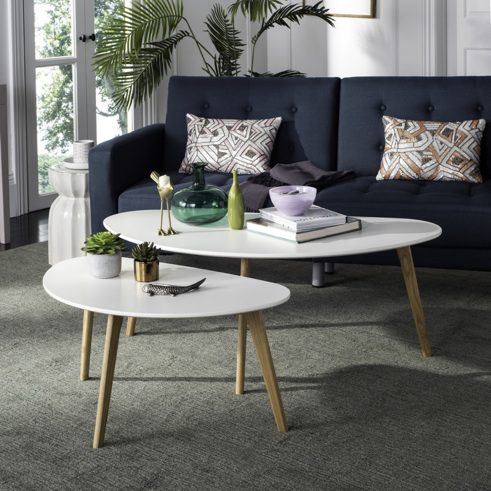 Dala Double Coffee Table White   Midcentury   Coffee Table Sets   by AED Luxury Home Decor  Houzz