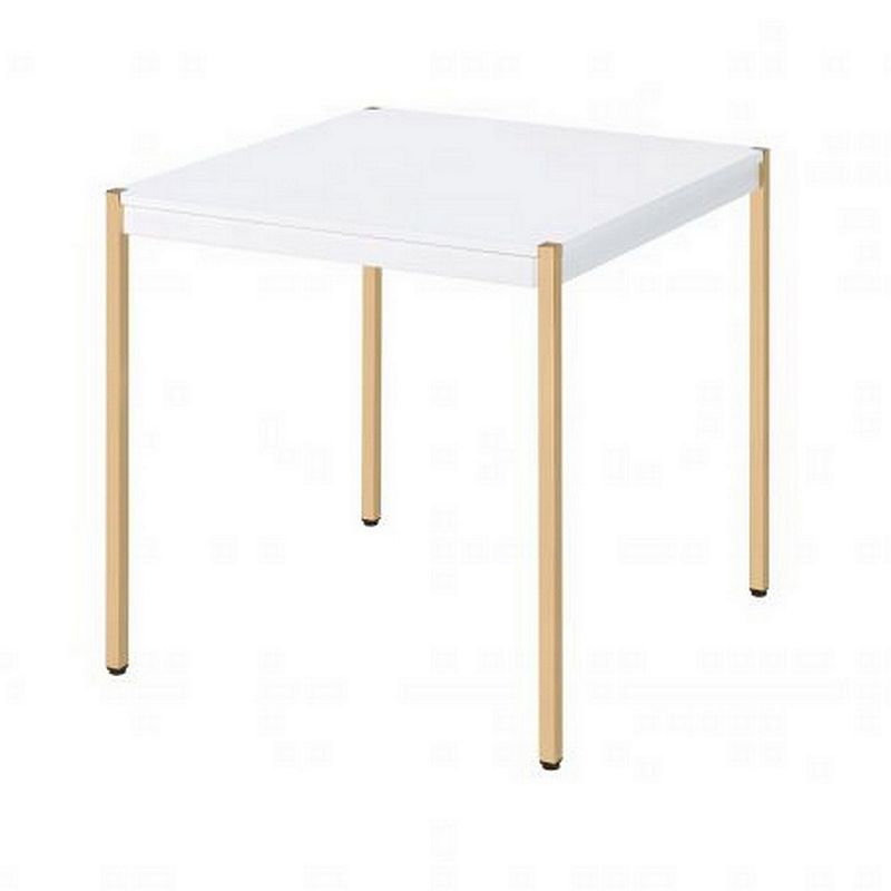 End Table with Metal Tube Legs， White and Gold