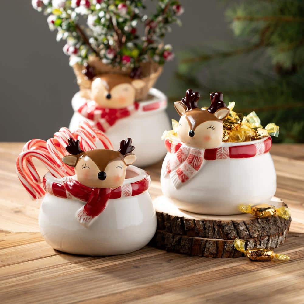 SULLIVANS 5.5 in. Whimsical Reindeer Christmas Containers Set of 3 Multi-Color CM3182