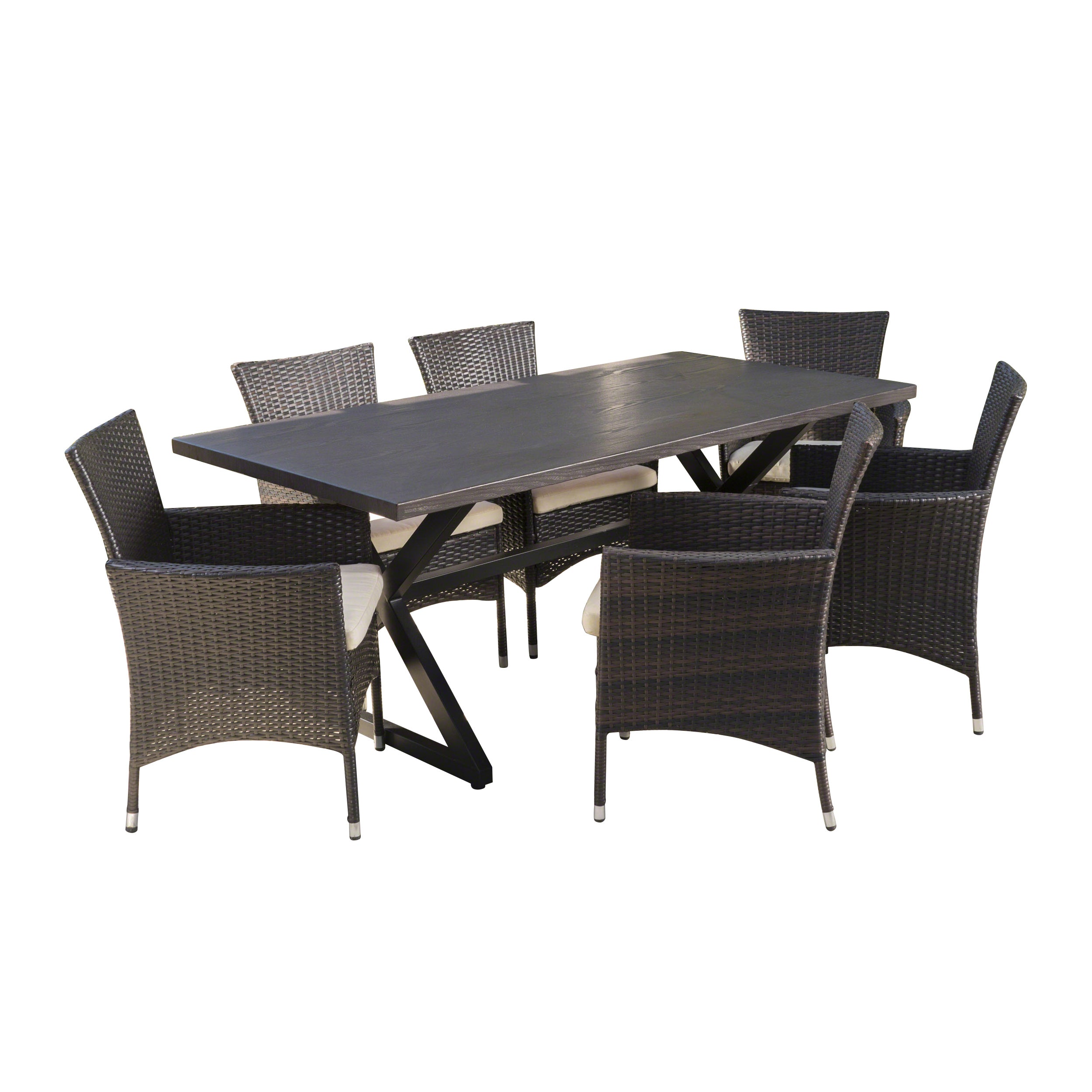 Dionlynn Outdoor 7 Piece Aluminum Dining Set with Wicker Dining Chairs