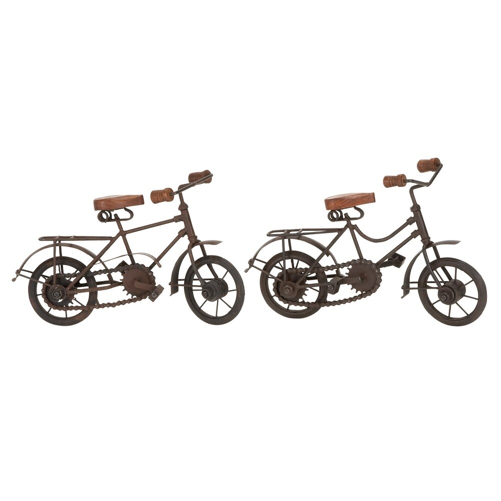 Black Metal Bike Sculpture with Wood Accents (Set of 2)   11 x 4 x 7