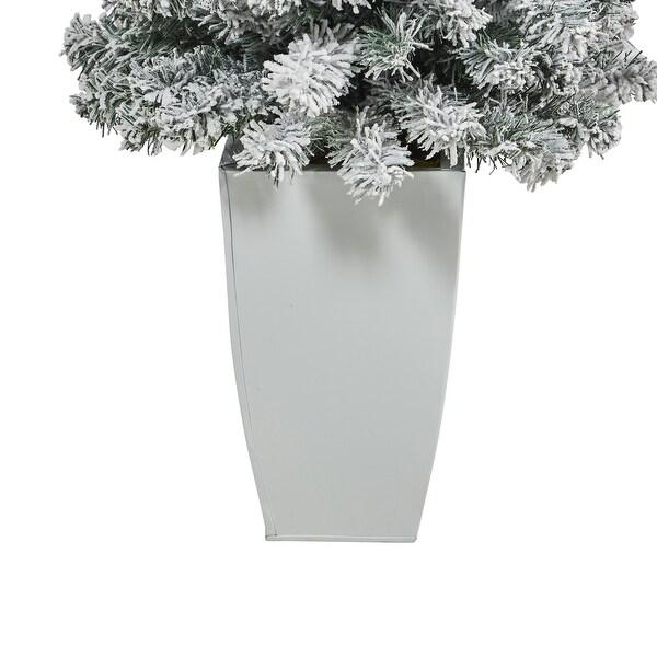 3.5' Flocked Artificial Christmas Tree with 50 Clear LED in Planter