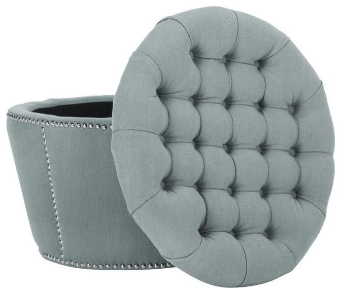 Sadie Ottoman Silver Nail Heads Sky Blue   Transitional   Footstools And Ottomans   by V.S.D Furniture  Houzz