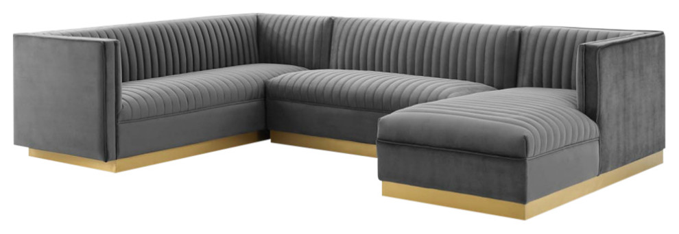 Sanguine 3 Piece Performance Velvet Sectional Sofa Set   Contemporary   Sectional Sofas   by Homesquare  Houzz