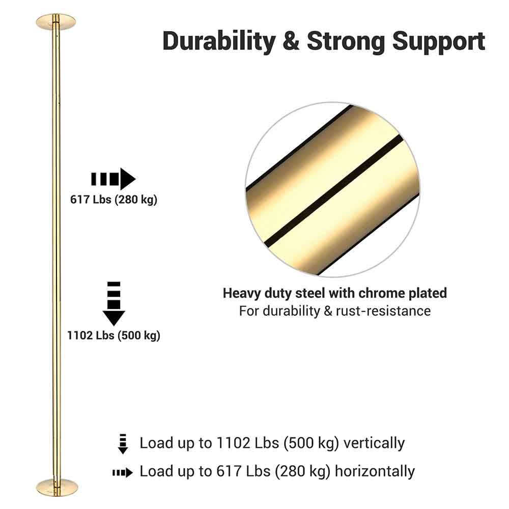 Yescom 9.25FT Golden Portable Spinning Dance Pole D45mm