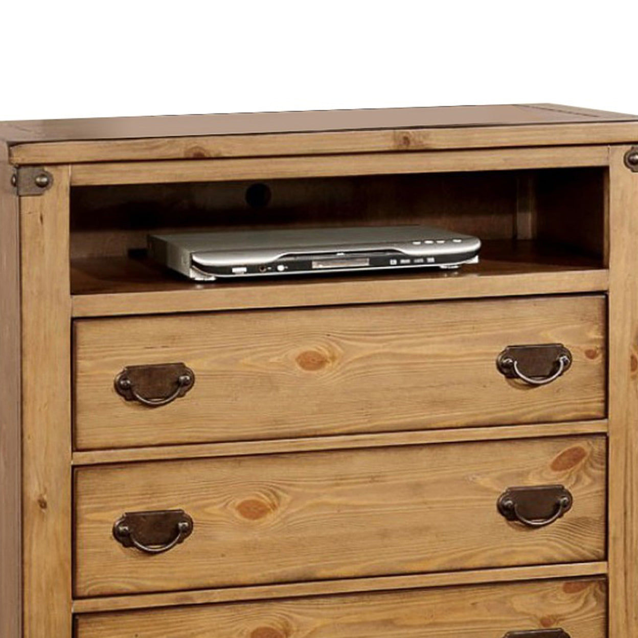 Cottage Style Wooden Media Chest with Three Drawers, Brown- Saltoro Sherpi